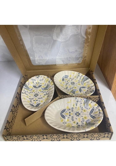 Konak Züccaciye 16 Cm 3 Lü Seramik Kayık Desenli Çiçekli