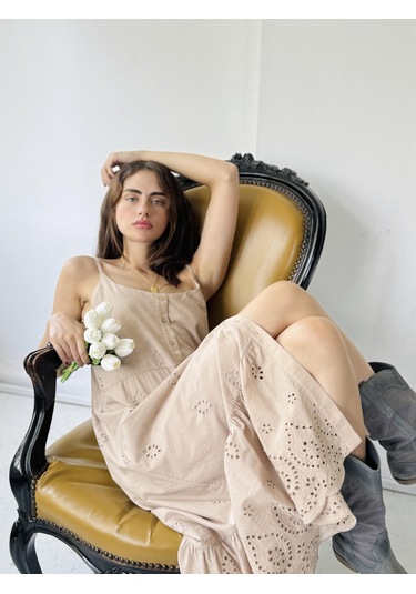 Retrobird Adel Brode Askılı Elbise Kadın Kum-13578-kum Kum Rengi