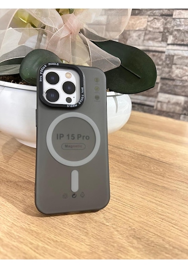 15 Pro Magsafe Destekli Kenar Korumalı Slikon Kılıf Koyu Gri