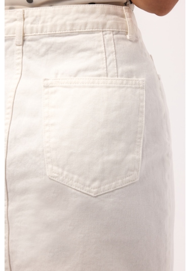 Itsbasic Kadın Kırık Beyaz 7s6-101 Straight Mini Denim Etek