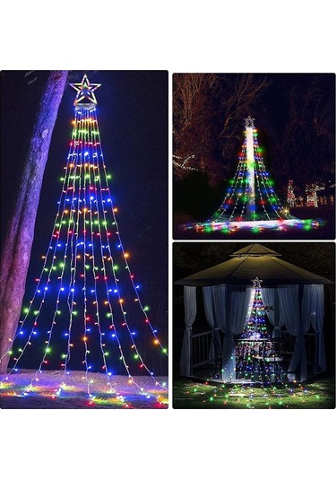 Rgb Tepe Yıldızlı Güneş Enerjili Yılbaşı Led Işığı, Kumanda Ve Animasyonlu Noel Ağaç Duvar Işığı Renkli