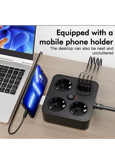 Aşırı Yük Koruyucu Avrupa Soket Kartı Tip-c Usb 2 M Uzatma Kablosu Emniyet Anahtarı İle 0.12 M