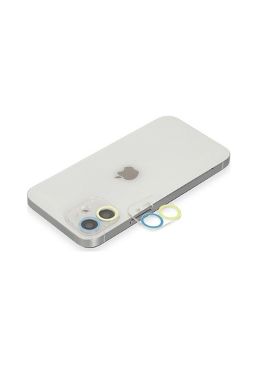 Apple, Uyumlu iPhone 12 Mini Renkli Kamera Lens Koruma Cam - Sarı-mavi