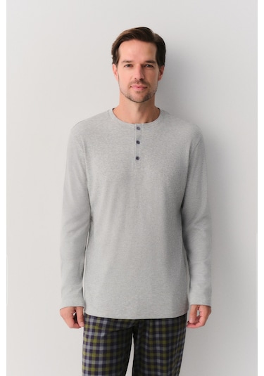 Suwen Alex Erkek Pijama Takımı Sh26307660959 Gri Ekoseli