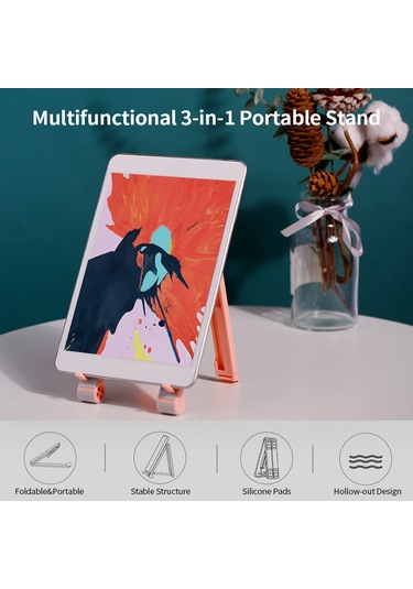 Vkemall 3'lü Katlanabilir Abs Dizüstü Bilgisayar Tutucu - 16 İnç'e Kadar Uyumlu, Ergonomik Yükseklik Ayarı, Isı Dağıtımı, Pembe