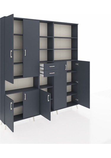 Arges Dolap 17 Raflı 2 Çekmeceli 7 Kapaklı 220x30x243 Antrasit-antrasit/antrasit Antrasıt/antrasıt