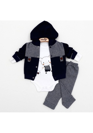 Babyim 2041 3-6-9 Erkek Ayıcıklı Hırkalı Bebek Takım - Siyah Siyah