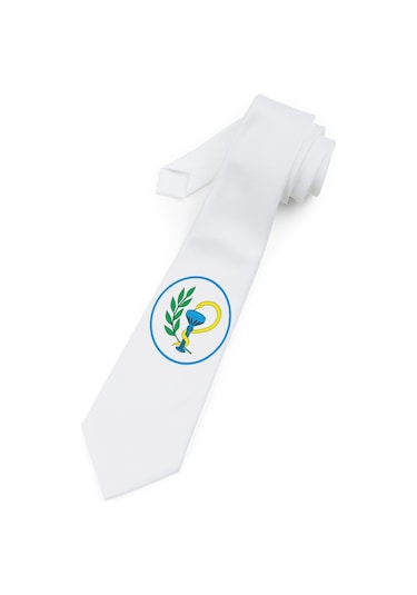 Baskıbazar Since Eczacı Logosu Baskılı Saten Lüks Kıravat Baskıbazar Beyaz