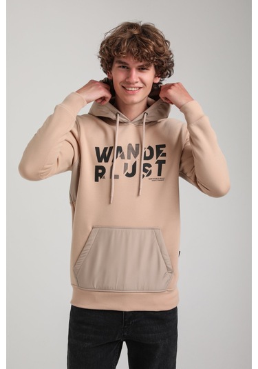 Kapüşonlu Bej Slim Fit Hoodie 23fwm64059 BEJ Bej