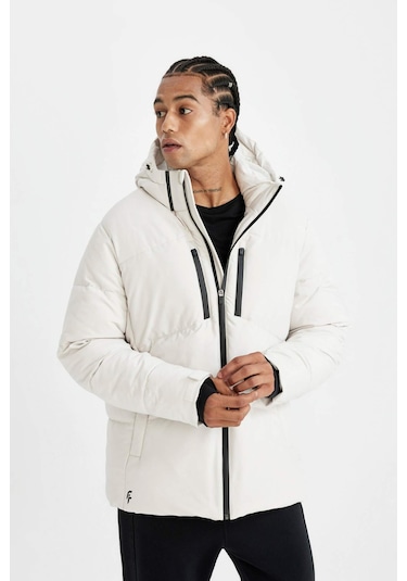 DeFactoFit Şişme Mont Su İtici Slim Fit Dar Kesim Kapüşonlu Fermuarlı Cepli A3519AX24WNBG715