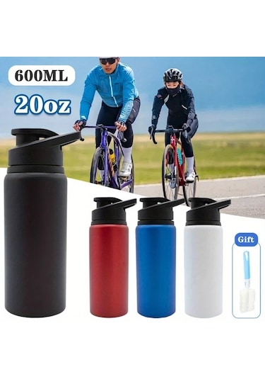 Honeybeeshop 20oz Siyah 1 Takım 600ml Bisiklet Su Şişesi Alüminyum Spor Termos Kamp Yürüyüş Balıkçılık Matarası Siyah-1 Takım