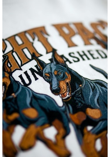 Hoxie Unisex Doberman Night Pack Grafik Baskılı Oversize Beyaz Tişört