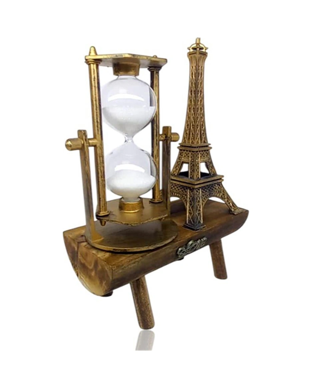 Dekoratif Eyfel Kulesi Tasarımlı Kum Saatli Ahşap Altlıklı Masa Süsü Altın Renk