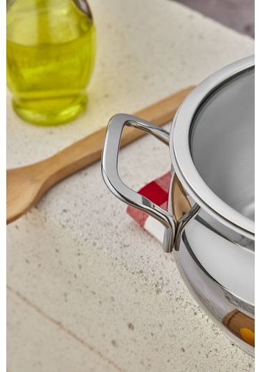 Cooker Lara Paslanmaz Çelik Cam Kapaklı 20 Cm Derin Tencere Gümüş