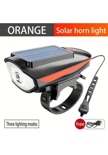 Elmpaly Turuncu Usb Şarjlı Solar Güneş Enerjili Bisiklet Ön Farı Işık Ve Korna Sinek Lamba Turuncu