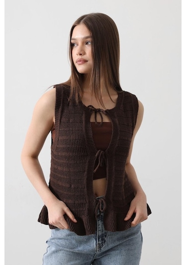 Modasize Önü Bağlamalı Yelek - Kahve Kahve