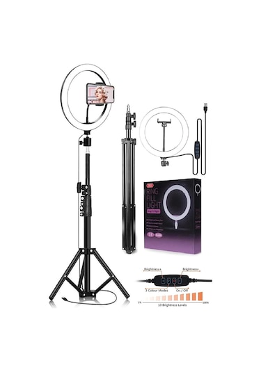 10 İnch Ring Light 5500k Youtuber Led Işıklı 2.1 Metre Tripod Sel