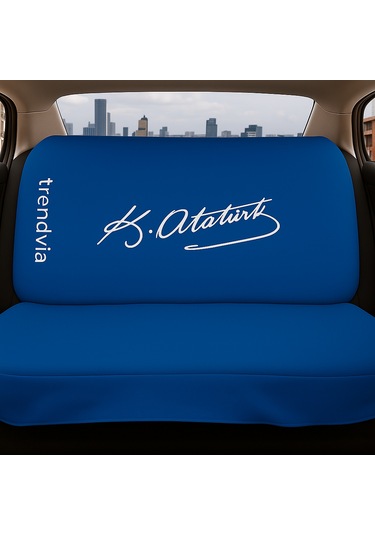 Atatürk İmzalı Mavi Servis Kılıfı Penye Oto Koltuk Kılıfı Yıkanabilir, Ön Arka Koltuk Kılıfı Seti