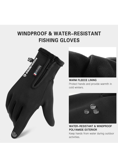 Pazly Kışlık Balıkçılık Eldivenleri, Parmak Delikli, Su Ve Rüzgar Geçirmez Polar Eldiven