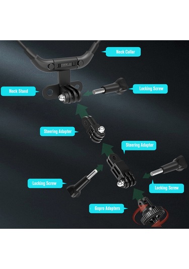 Ximistore9 Gopro/ınsta360/djı İçin Kolay Kullanıma Uygun Boyun Tutucu: Üç Yönlü Ayar, Telefon Tutucu Ve Adaptör İle İlk Kişi Görüntü Kaydı Siyah