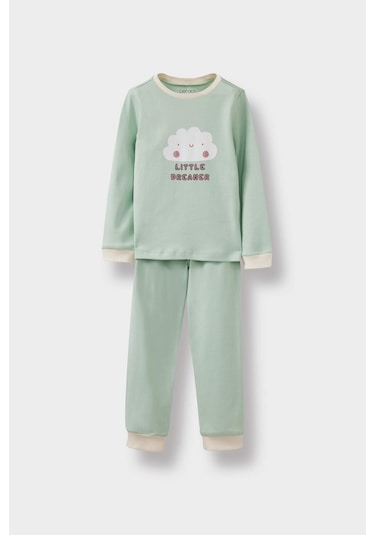 Defacto Kız Bebek 4lü Pijama Takımı Baskılı Uzun Kollu Üst Uzun Alt F0633a525auer233 Ekru