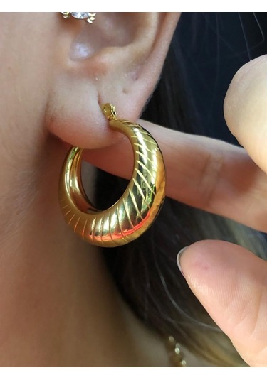 Vog İstiridye Halka Model Sarı Renk Sevgiliye,eşe,anneye,arkadaşa Hediye Çelik Küpe Sarı