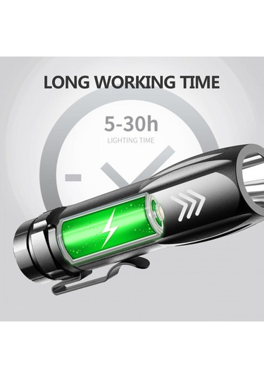 Lemestar Siyah Usb Parlak Fener, Çok Fonksiyonlu Zoom, Dış Mekan Kamp İçin El Feneri Siyah