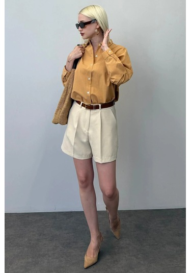 Madmext Mad Girls Camel Oversize Gömlek Mg1369 CAMEL