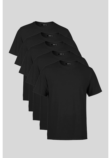 Erkek Çok Renkli %100 Pamuk T- Shirt Regular Fit Rahat Kesim Bisiklet Yaka 5'li Basic Tişört Paketi Siyah Erkek Çok Renkli %100 Pamuk T- Shirt Regular Fit Rahat Kesim Bisiklet Yaka 5'li Basic Tişört Paketi Siyah
