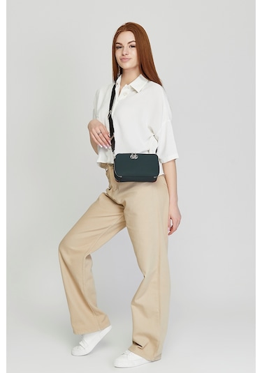 Morpelikan Yeşil Kabartma İki Bölmeli Kadın Omuz Çantası Yeşil