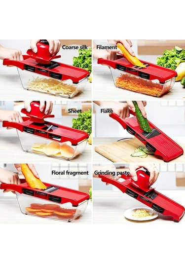 Jialan Mutfak Çok Fonksiyonlu Sebze Kesici Dilimleme Parçalayıcı Kırmızı