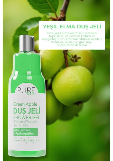 E Vitamin Topçuklu Yeşil Elma Özlü Arındırıcı Duş Jeli 2x400 Ml Elma