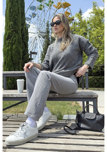 Lela Regular Fit Dik Yaka Yumuşak Dokulu Triko Bayan Kazak 4616222 Antrasit