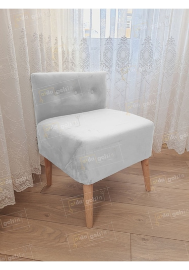 Ultra Lüks Ahşap Ayak Alda Lokum Puf Beyaz