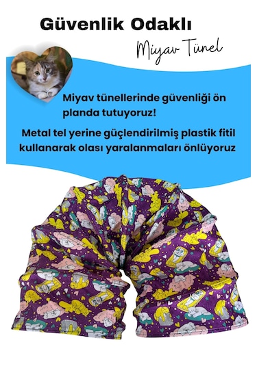 Miyav Mor Renkli ve Desenli Katlanabilir Uzun Kedi Tüneli 125 CM
