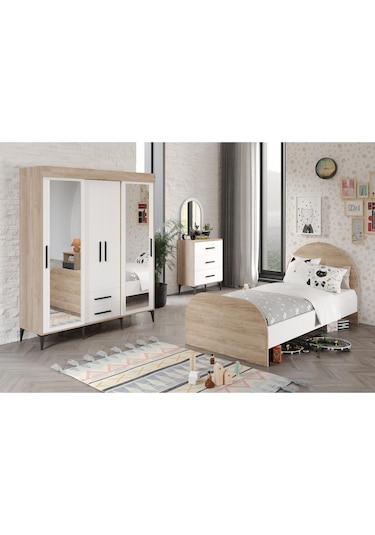 Afilliıldır Çocuk Odası Takımı 3 Parça Tamamı Mdf Flora Beyaz Ayn