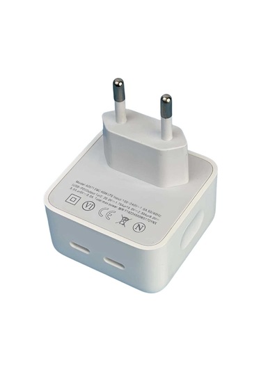 Yunboo Beyaz Avrupa Standartlı 40w Hızlı Şarj Aleti, Çift Type-c Portlu Şarj Ünitesi