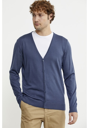 Sementa Erkek V Yaka Düğmeli Triko Hırka - Indigo 001