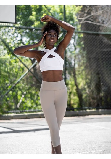 Toparlayıcı Spor Kapri Tayt Bej