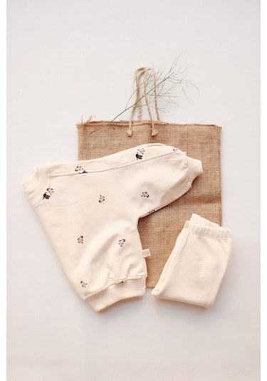 Penguen Bebek Alt Üst Takım Krem