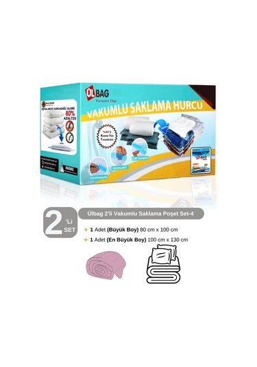 2'li Vakumlu Hurç Seti - 4 1 Ad. En Büyük Boy 1 Ad. Büyük Boy Battaniye, Yorgan Vakumlu Poşet Şeffaf
