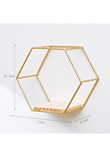 Yaratıcı Ferforje Duvar Rafı Oturma Odası Duvar Duvar Askısı Yatak Odası Duvar Depolama Rafı Ev Dekorasyon Rafı Altın Mini Altıgen - Raf