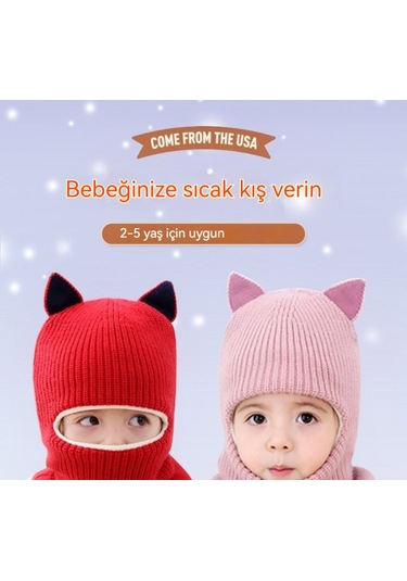 Hqgoodstore Sonbahar Ve Kış Yeni Moda Basit Saf Renk Çocuklar Sevimli Küçük Tilki Kulakları Artı Kadife Kalın Sıcak Örgü Yapışık Şapka Sarı Turuncu Küçük Tilki Kulakları Turuncu