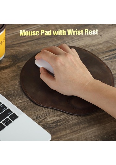 El Yapımı Crazy Horse Deri Kavisli Mouse Pad Rahat Bilek Desteği Oval Mouse Pad, Kaymaz Ve Dayanıklı, Çirkin El Dikişli