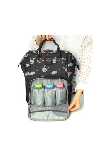 Lal Baby Tavşan Desenli Anne Bebek Bakım Sırt Çantası Siyah