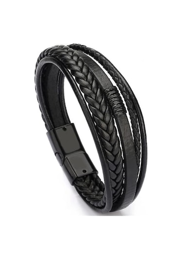 Gogoey Erkek Deri Bileklik Siyah Manyetik Toka Bilezik Db5033 Siyah