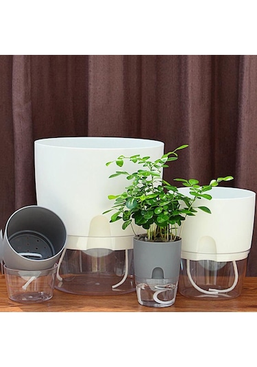 Şeffaf Plastik Çift Katmanlı Su Depolama Otomatik Su Emici Saksı, Boyut: A709 Kalibre 23.5cm Gri Şeffaf Havza