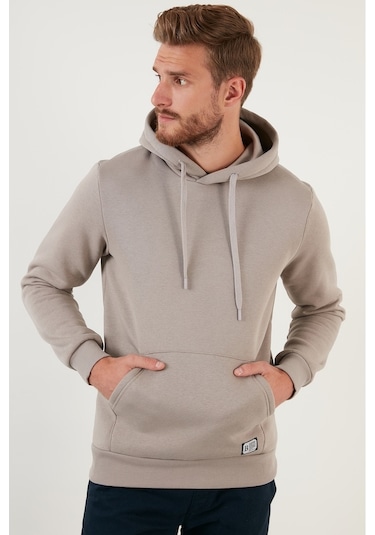 Buratti Regular Fit Kapüşonlu Kanguru Cepli Içi Tüylü Yumuşak Şardonlu Erkek Sweat 5905281 Kül