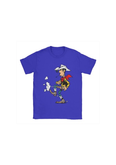 Snapbuyerkekler Şanslı Luke Karikatür Pamuklu Kısa Kollu O Boyun T-shirt 4xl 5xlmavi Mavi