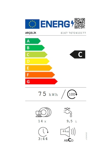 Arçelik 6167 6 Programlı 14 Kişilik Bulaşık Makinesi